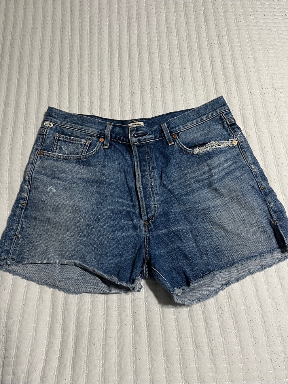 Citizens Of Humanity Medium Blue Distressed Denim Cutoff Shorts